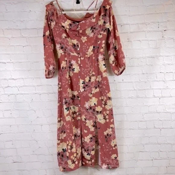 love, Fire | Dresses | Love Fire Spring Cottagecore Floral Maxi Sun Dress  Cold Shoulder Button Front S | Poshmark